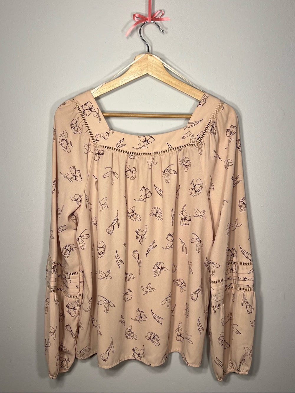 LC Lauren Conrad Square Neck Peasant Top Peach Large - Picture 2 of 7